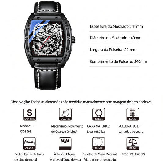 Relógio Masculino Chenxi 8265 – Skeleton Tonneau