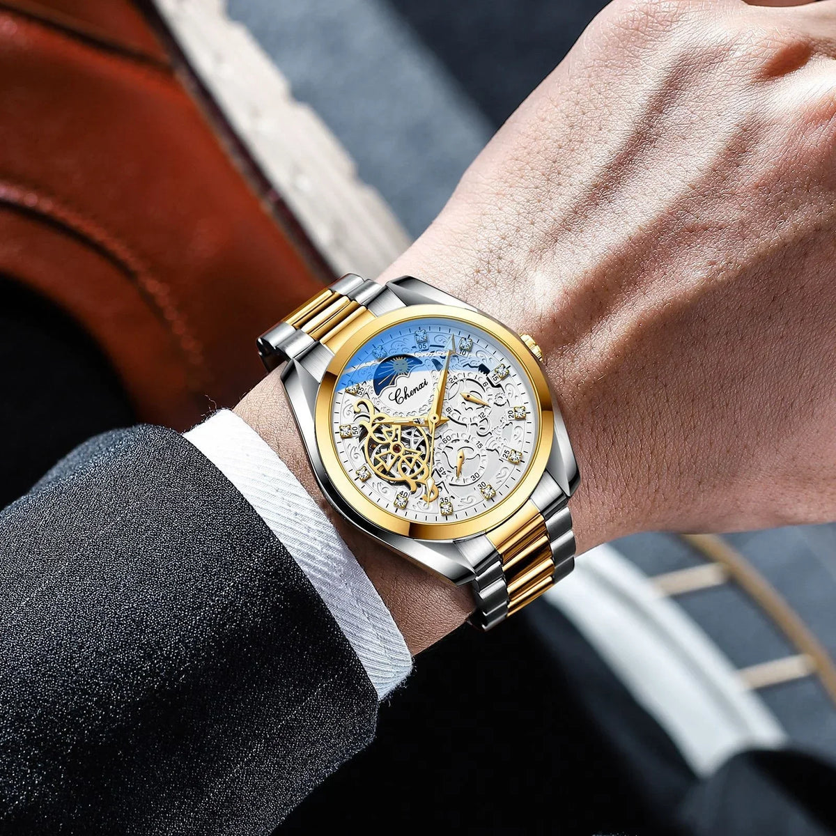 Relógio Masculino Chenxi 8811 – Celestial Skeleton Sun & Moon
