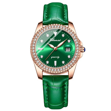 Relógio Feminino Chenxi 385 – Emerald Crystal Elegance