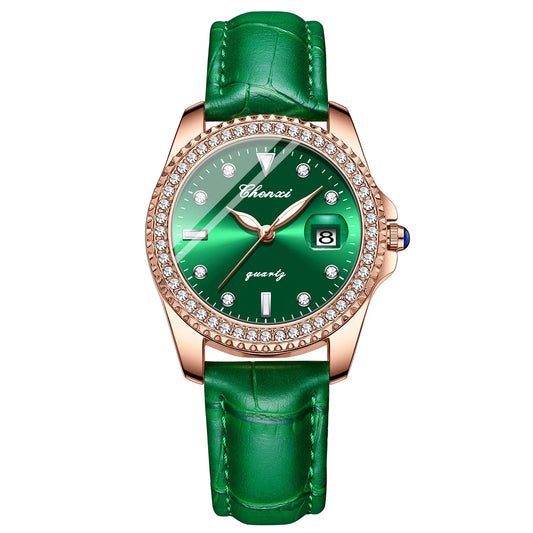 Relógio Feminino Chenxi 385 – Emerald Crystal Elegance