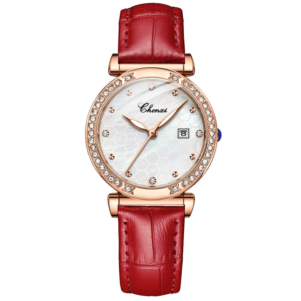 Relógio Feminino Chenxi 313 – Slim Crystal Elegance Calendar
