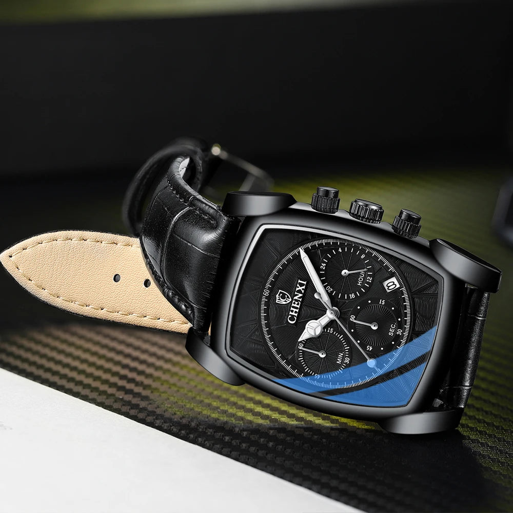 Relógio Masculino Chenxi 909 – Square Chronograph Leather