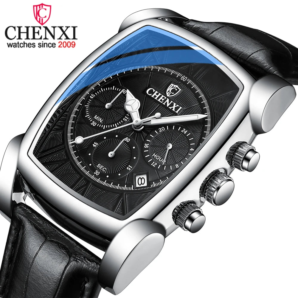 Relógio Masculino Chenxi 909 – Square Chronograph Leather