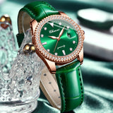 Relógio Feminino Chenxi 385 – Emerald Crystal Elegance