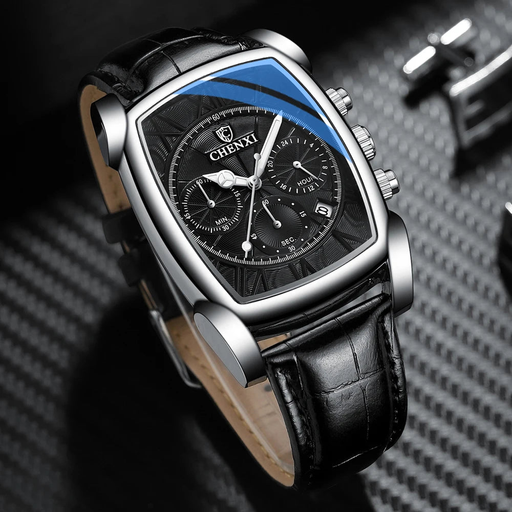 Relógio Masculino Chenxi 909 – Square Chronograph Leather