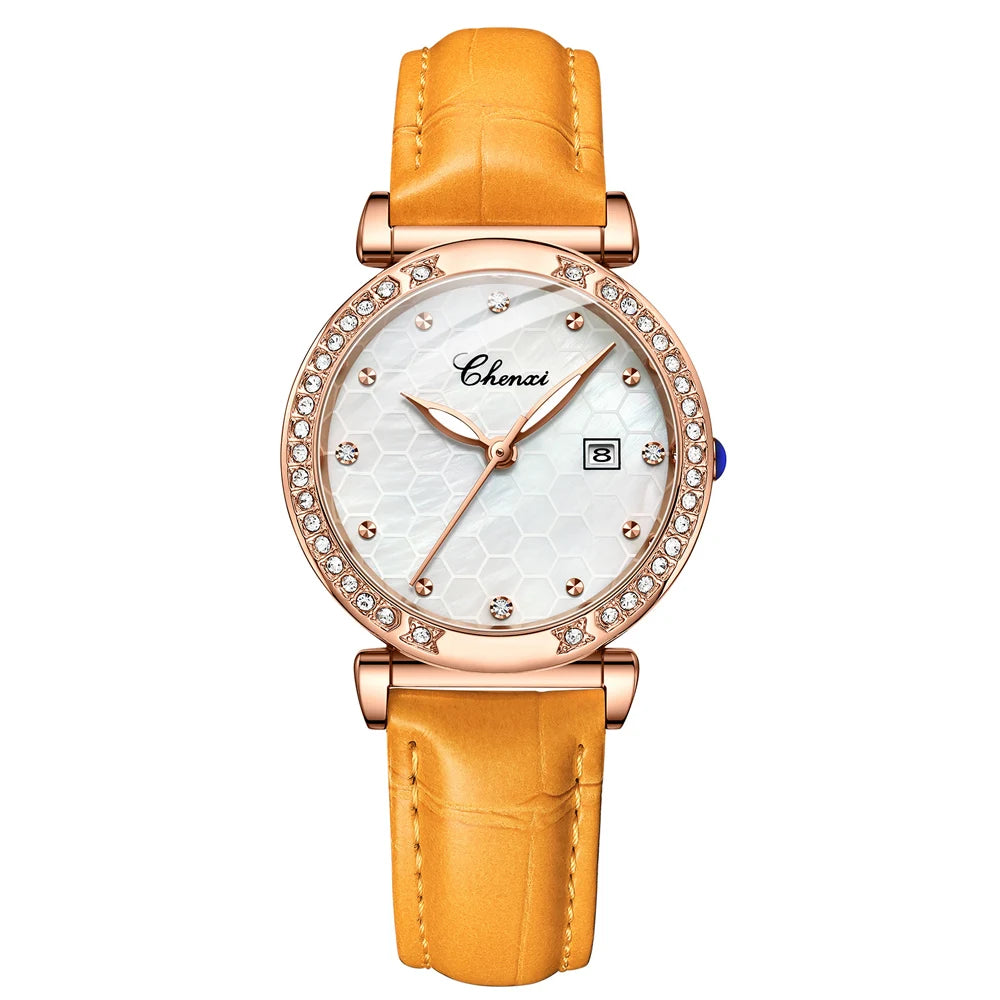 Relógio Feminino Chenxi 313 – Slim Crystal Elegance Calendar