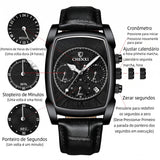 Relógio Masculino Chenxi 909 – Square Chronograph Leather