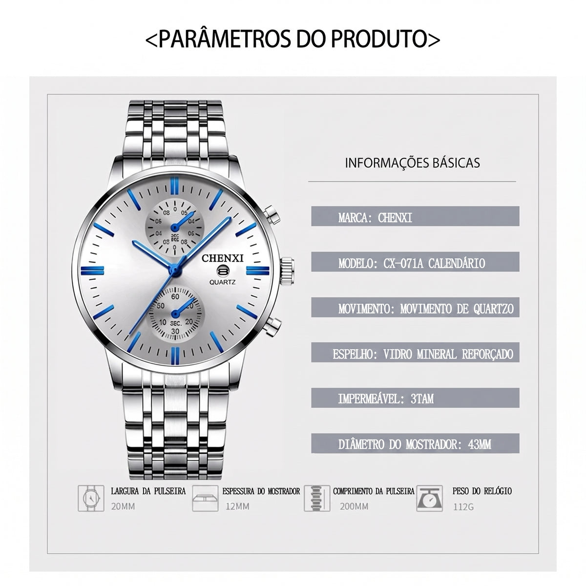 Relógio Masculino Chenxi 071 — Elegant Chrono Steel
