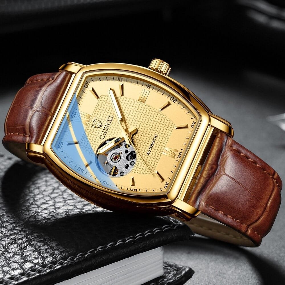 Relógio Masculino Chenxi 8815 – Tonneau Gold Automatic Open Heart