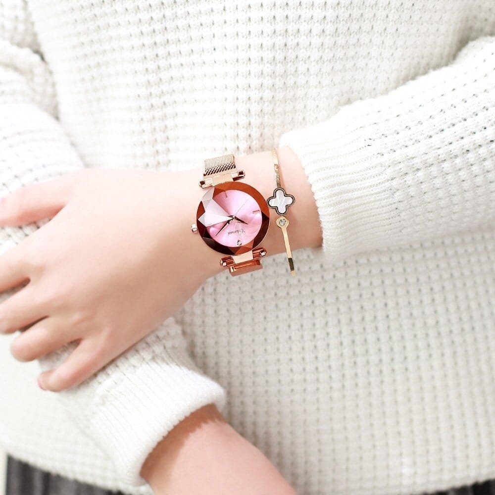 Relógio Feminino Chenxi 309 – Prism Cut Mesh Rose Gold